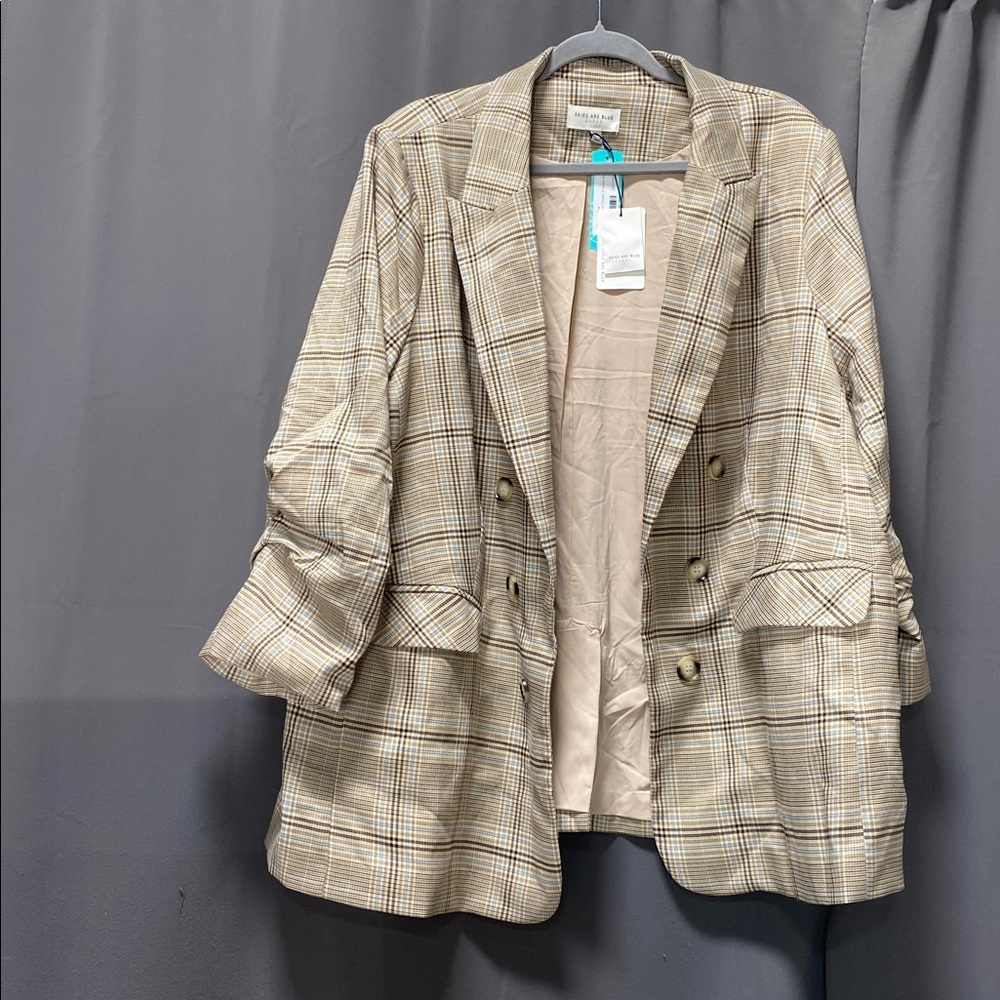 Skies Are Blue Sail Lightweight Double Breasted Blazer Tan - Size 3X